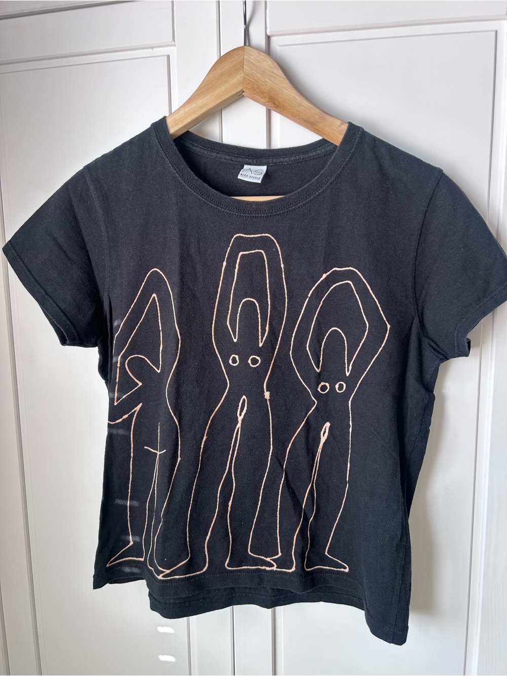 Black Short Sleeve Graphic Tee with Abstract Nude-Line Design